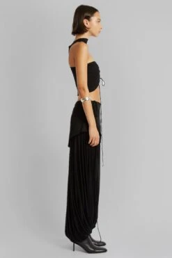 Christopher Esber Reversed Halter Ruched Crop Top - Black -Layer Outfit 32879799337120 3