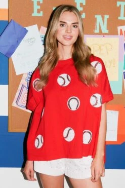 Sequin Baseball Season Red Top