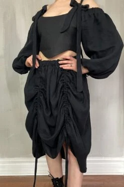 Drawstring Bustle Skirt In Washed Linen 21 Drawstring Bustle Skirt In Washed Linen -Layer Outfit 32965923569826 6