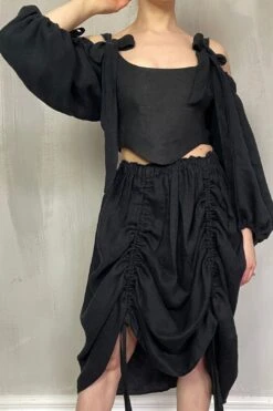 Drawstring Bustle Skirt In Washed Linen 25 Drawstring Bustle Skirt In Washed Linen -Layer Outfit 32965925896354 10