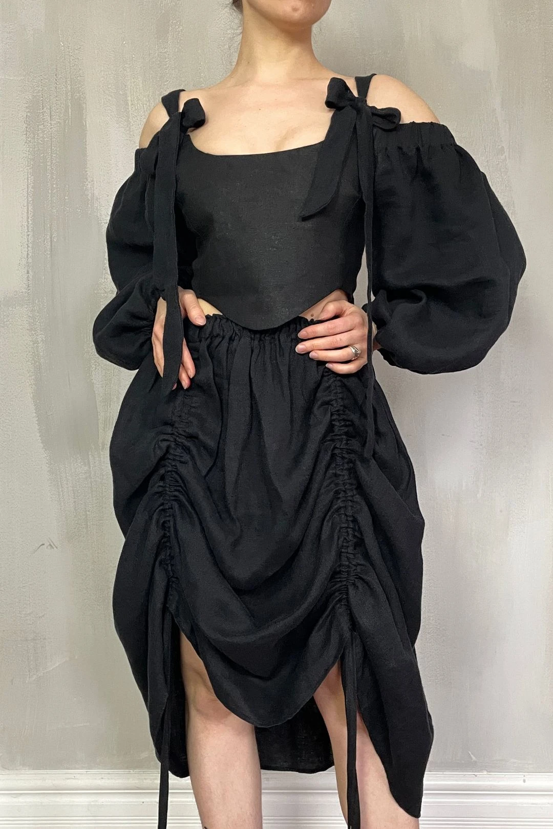 Drawstring Bustle Skirt In Washed Linen 3 Drawstring Bustle Skirt In Washed Linen