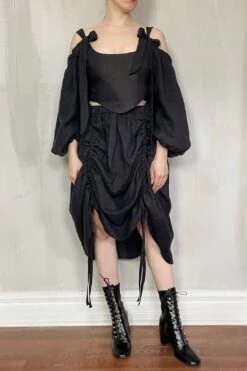 Drawstring Bustle Skirt In Washed Linen 26 Drawstring Bustle Skirt In Washed Linen -Layer Outfit 32965927895202 11