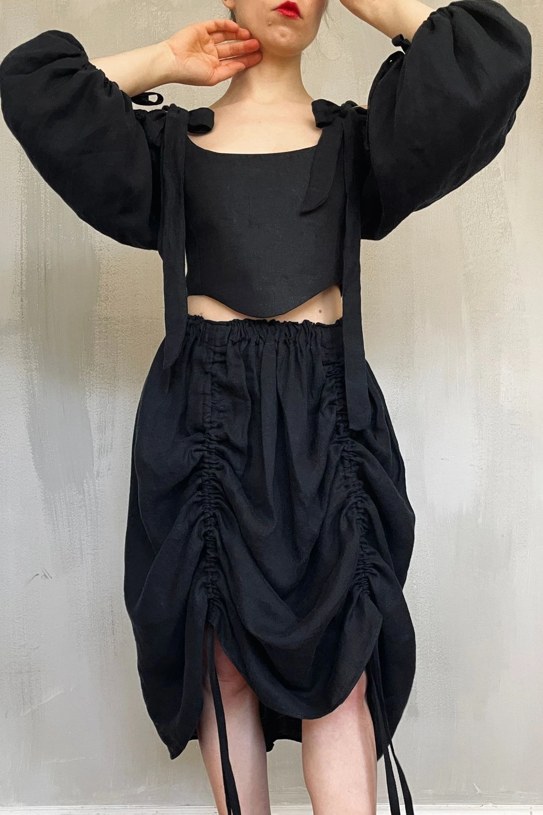 Drawstring Bustle Skirt In Washed Linen 14 Drawstring Bustle Skirt In Washed Linen - Image 12