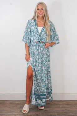 Blue Floral Maxi Skirt Set