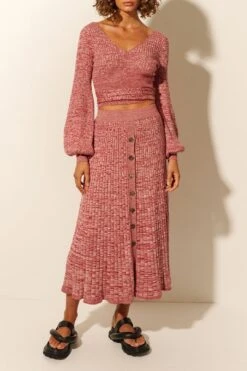 Yolanda Knit Midi Skirt - Berry