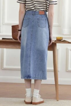 Julie Vintage Straight Slit Denim Skirt -Layer Outfit 33136263102650 5