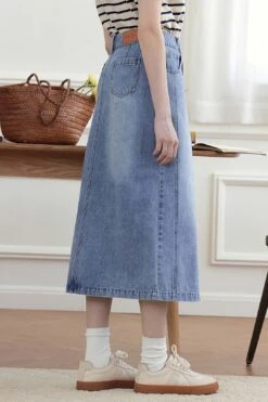 Julie Vintage Straight Slit Denim Skirt -Layer Outfit 33136263463098 4
