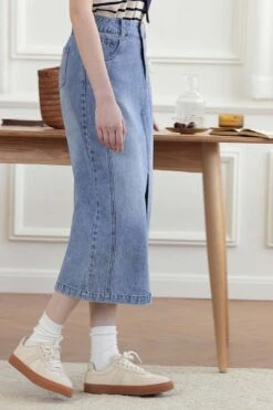 Julie Vintage Straight Slit Denim Skirt -Layer Outfit 33136263823546 6