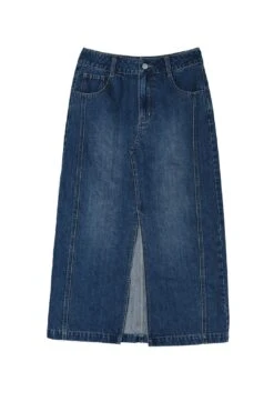 Julie Vintage Straight Slit Denim Skirt -Layer Outfit 33136675651770 18