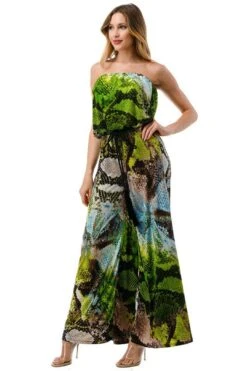 Ariella Printed Strapless Jumpsuit W/ Belt - Green -Layer Outfit 33164078514338 3