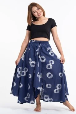 Circles Prints Cotton Handkerchief Midi Skirt In Navy -Layer Outfit 33222943178938 5