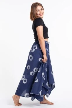 Circles Prints Cotton Handkerchief Midi Skirt In Navy -Layer Outfit 33222943211706 3
