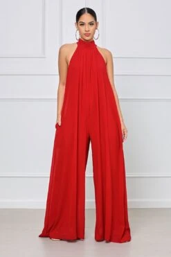 Wish You Were Mine Halter Top Wide Leg Jumpsuit (Red) -Layer Outfit 33346758017193 3