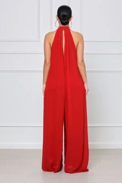 Wish You Were Mine Halter Top Wide Leg Jumpsuit (Red) -Layer Outfit 33346758082729 4