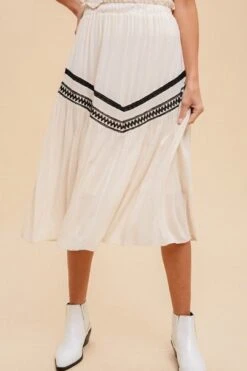 Victoria Ivory Black Crochet Midi Skirt