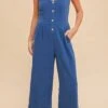 Violet Navy Button Up Jumpsuit -Layer Outfit 33708347818166 1