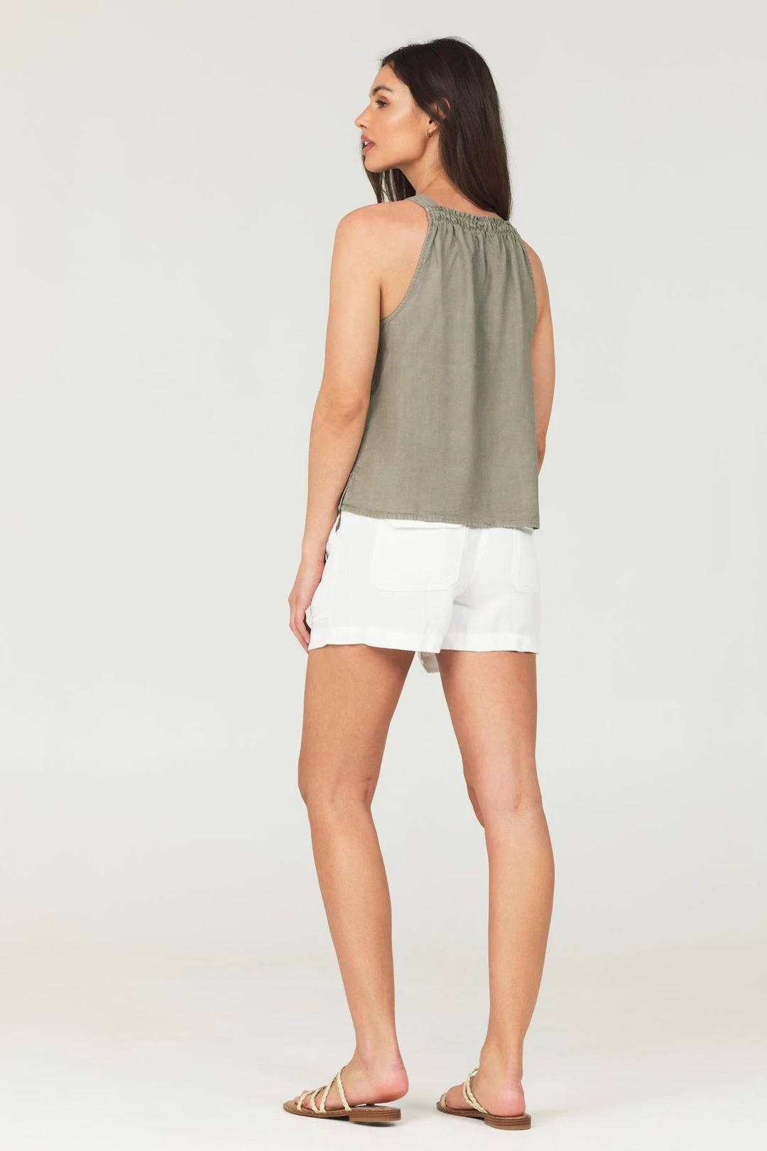 Shirred Sleeveless Halter Top - Soft Army 4 Shirred Sleeveless Halter Top - Soft Army - Image 2