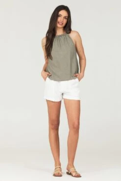 Shirred Sleeveless Halter Top - Soft Army