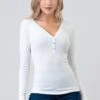 Henley Ribbed Top - White