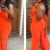 Orange Cleavage Backless Jumpsuit