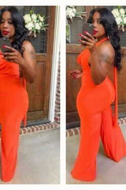 Orange Cleavage Backless Jumpsuit