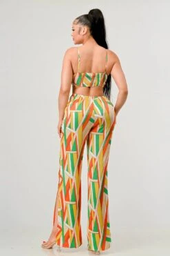 Luxe Geo Print Satin Bra Top And Palazzo Jumpsuit -Layer Outfit 34907803680847 5