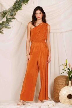 One Shoulder Pleated Jumpsuit