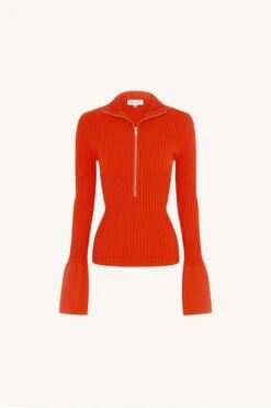 ROWIE - TRAVIS ZIP KNIT TOP - APEROL RED -Layer Outfit 35413333704859 5