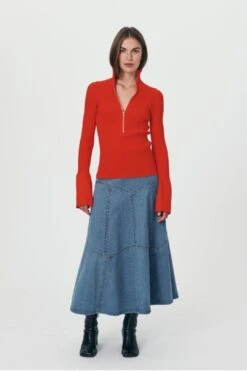 ROWIE - TRAVIS ZIP KNIT TOP - APEROL RED -Layer Outfit 35413333737627 4