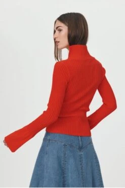 ROWIE - TRAVIS ZIP KNIT TOP - APEROL RED -Layer Outfit 35413333770395 3