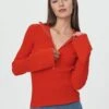 ROWIE - TRAVIS ZIP KNIT TOP - APEROL RED 1 ROWIE - TRAVIS ZIP KNIT TOP - APEROL RED -Layer Outfit 35413333803163 1