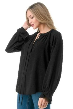 Ariella Long Sleeve Peasant Top - Black -Layer Outfit 35640420237474 3
