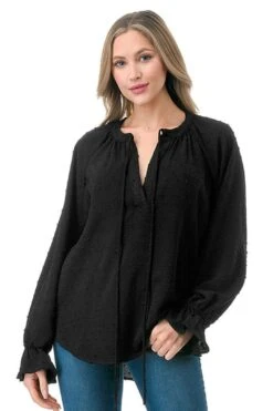 Ariella Long Sleeve Peasant Top - Black