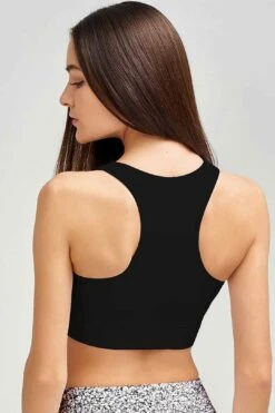 Personalized Crop Top Glitter High Neck Padded Sports Bra - Women -Layer Outfit 35909215879322 3