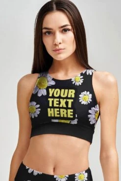 Personalized Crop Top Daisy High Neck Padded Sports Bra - Women