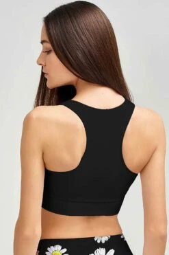 Personalized Crop Top Daisy High Neck Padded Sports Bra - Women -Layer Outfit 35909312741530 3