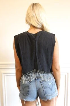 Band Cropped Rhinestone Fringe Tank -Layer Outfit 35964206645406 2