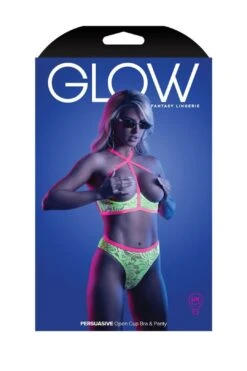Fantasy Glow Black Light Persuasive Open Cup Bra & Panty Neon Green -Layer Outfit 36081333371036 3