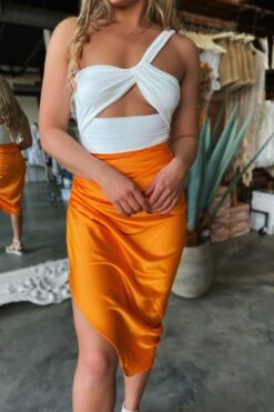 Paradise Satin Midi Skirt (Mango)