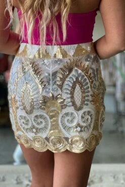 Wear The Crown Sequin Mini Skirt (White) -Layer Outfit 36262976094376 2