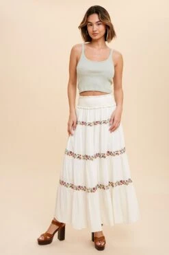 In Loom Embroidered Maxi Skirt In Buttercream