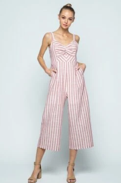 Chic Striped Front Knot Cropped Jumpsuit