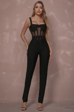 Spliced Openwork Slit Ankle Corset Jumpsuit -Layer Outfit 36379892547819 2
