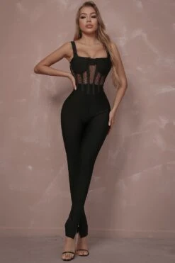 Spliced Openwork Slit Ankle Corset Jumpsuit -Layer Outfit 36379892580587 3