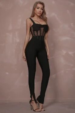 Spliced Openwork Slit Ankle Corset Jumpsuit -Layer Outfit 36379892613355 4
