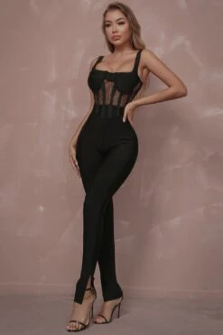 Spliced Openwork Slit Ankle Corset Jumpsuit -Layer Outfit 36379892646123 5