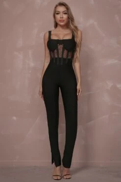 Spliced Openwork Slit Ankle Corset Jumpsuit -Layer Outfit 36379892809963 8