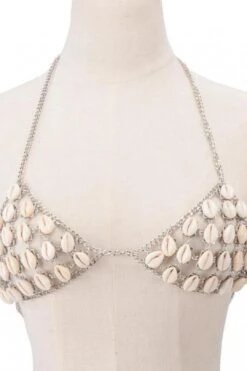 Cowrie Shell Bra Silver Chain Triangle Top With Natural Sea Shells Wear It Alone Or Over A Bikini Top One Size Adjustable Mermaid Body Jewelry 12 Cowrie Shell Bra Silver Chain Triangle Top With Natural Sea Shells Wear It Alone Or Over A Bikini Top One Size Adjustable Mermaid Body Jewelry -Layer Outfit 36394493903060 4
