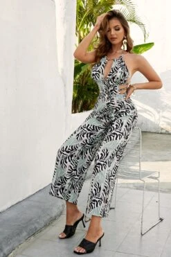 Mixed Print Cutout Sleeveless Wide Leg Jumpsuit -Layer Outfit 36907030249707 4