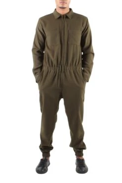 FULL ZIP MILITARY GREEN WOOL JUMPSUIT